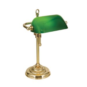 Stolní lampa Banker, mosaz/zelená, výška 32 cm