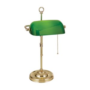 Stolní lampa Banker, tahový vypínač, mosaz/zelená