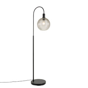 Designová stojací lampa černá s kouřovým sklem – Chico