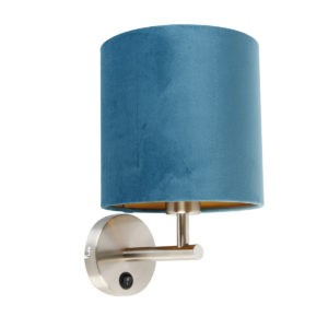 Elegantní nástěnná lampa z oceli s modrým sametovým odstínem – mat