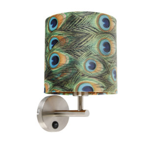 Botonická nástěnná lampa ocel s velurovým odstínem páv – Combi