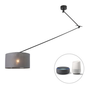 Smart hanglamp zwart met kap 35 cm donkergrijs incl. Wifi A60 - Blitz