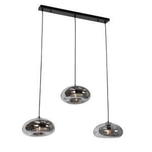 Hanglamp zwart met smoke glas langwerpig 3-lichts - Ayesha