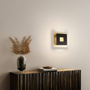 LED nástěnné světlo Hennes, 18x18cm, zlatá/černá