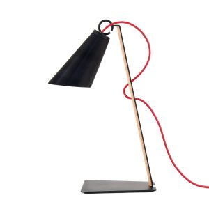 Stolní lampa Pit, dub, černá, kabel červená