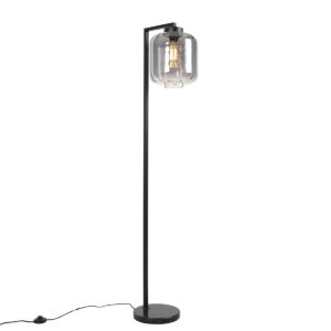 Chytrá stojací lampa černá s kouřovým sklem včetně WiFi ST64 – Qara Down