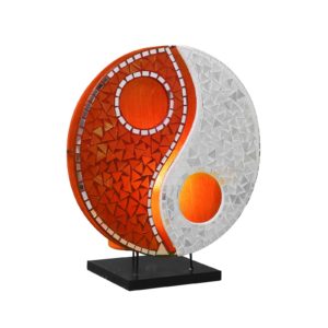 Skleněná mozaiková stolní lampa Ying Yang oranžová/bílá