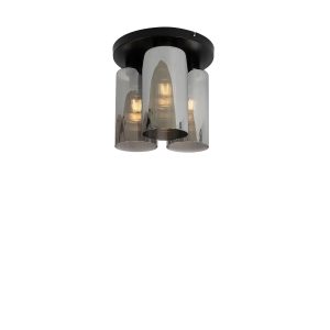 Art Deco stropní svítidlo černé s kouřovým sklem 3-světlo – Laura