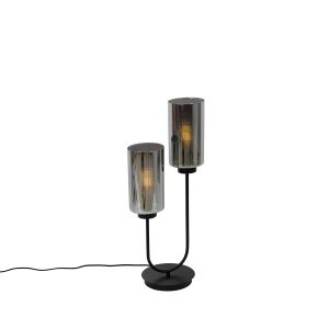Stolní lampa Art Deco černá s kouřovým sklem 2-světelná – Laura