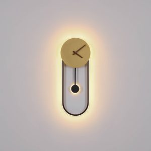 LED nástěnné světlo Sussy s hodinami, černá/zlatá