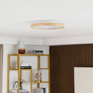 Lindby Smart LED stropní svítidlo Mirren wood Ø39