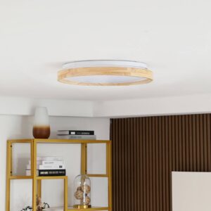 Lindby Smart LED stropní svítidlo Mirren wood Ø49