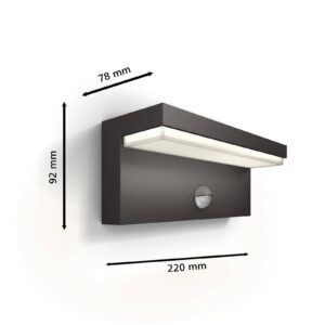 Venkovní nástěnné svítidlo Philips LED Bustan UE, senzor, 2 700 K