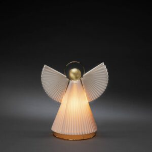 Dekorativní světelný anděl z papíru E14 bílý/mosaz 36cm