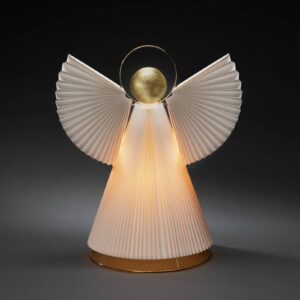 Dekorativní světelný anděl z papíru E14 bílý/mosaz 54cm