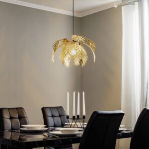 Závěsné svítidlo Dubaj, dekor palmy, Ø 50 cm, zlatá barva