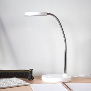 Stolní LED lampa Lindby Milow, bílá, kov, výška 35 cm