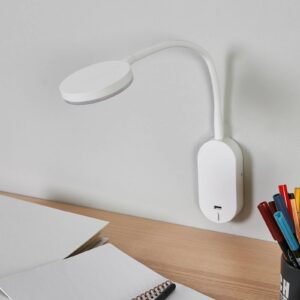 Nástěnné svítidlo Lindby LED Milow, bílé, 39,5 cm, připojení USB